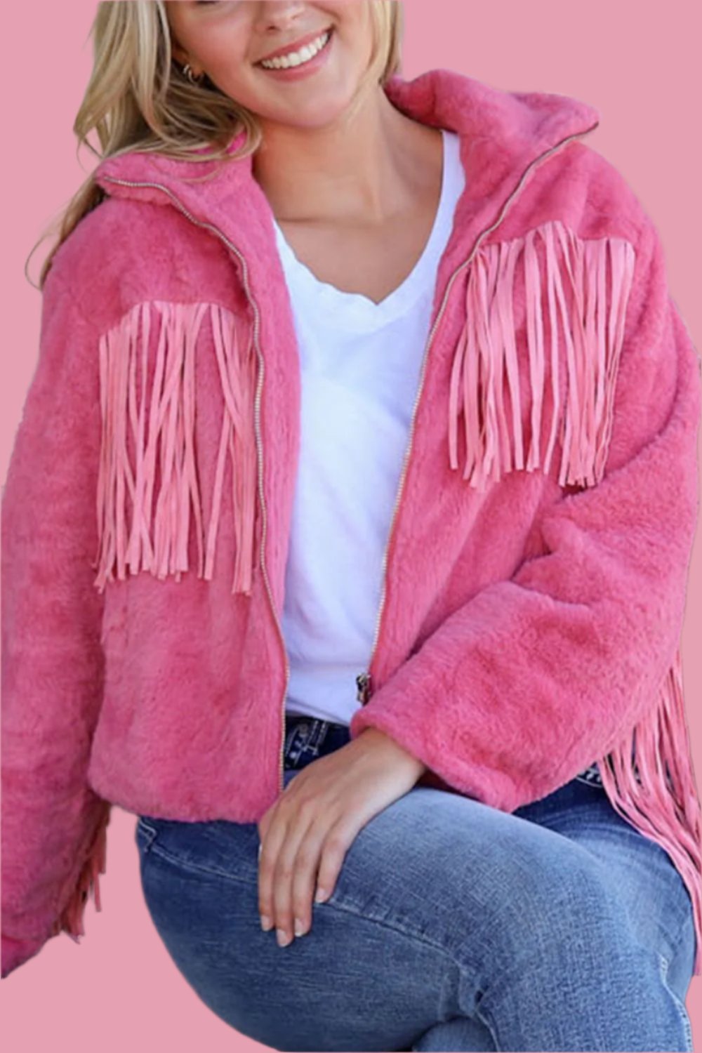 Fringe Zip Up Jacket