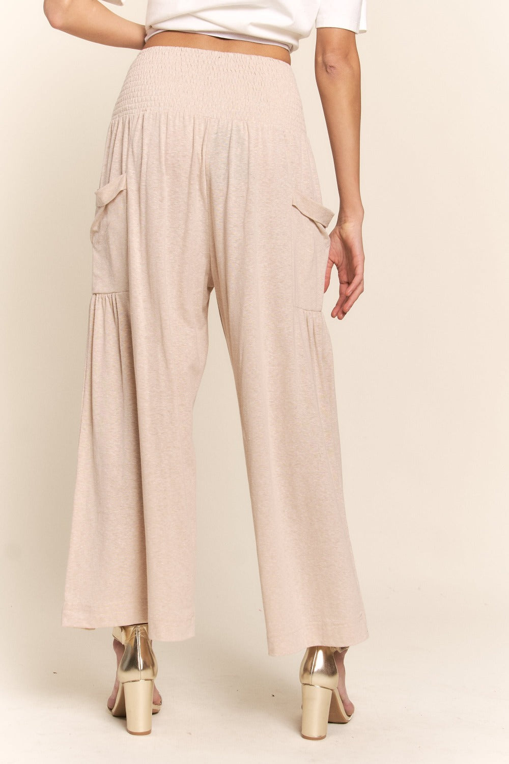 J.NNA Smocked Waist Boho Wide Leg Pants with Pockets tt