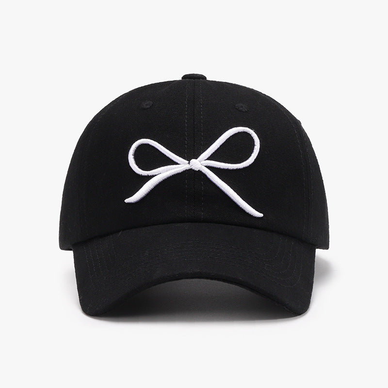 Bow Embroidered Cotton Baseball Cap with Pony Tail Hole nt