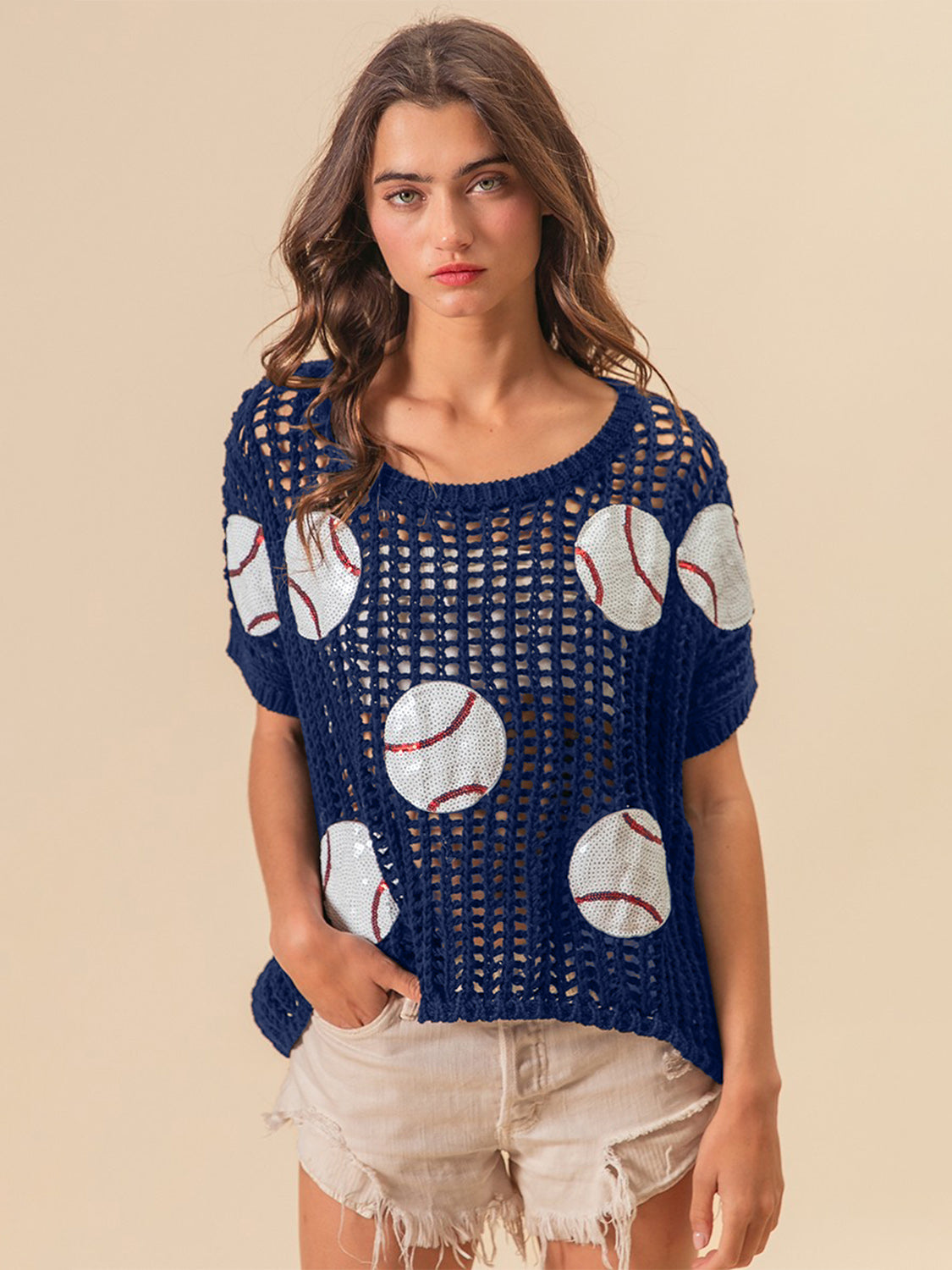 BiBi Baseball Patch Short Sleeve Net Cover-Up tt
