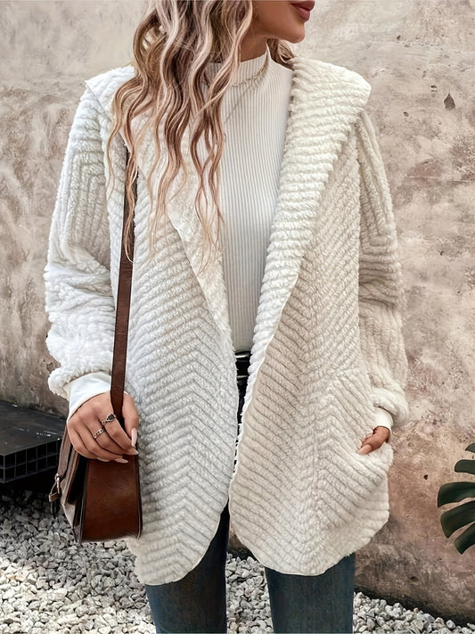 Open Front Long Sleeve Hooded Fuzzy Cardigan nt