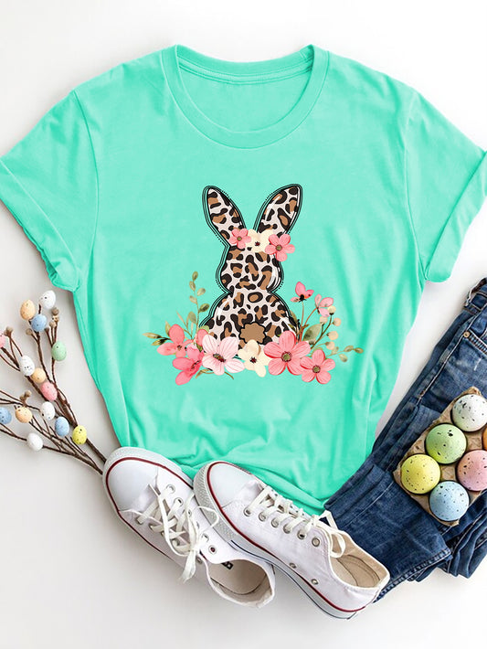 Rabbit Round Neck Short Sleeve T-Shirt nt