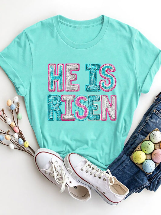 He Is Risen   Sequin Round Neck T-Shirt nt