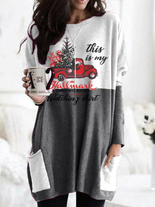 Full Size Graphic Two-Tone Round Neck Long Sleeve T-Shirt nt