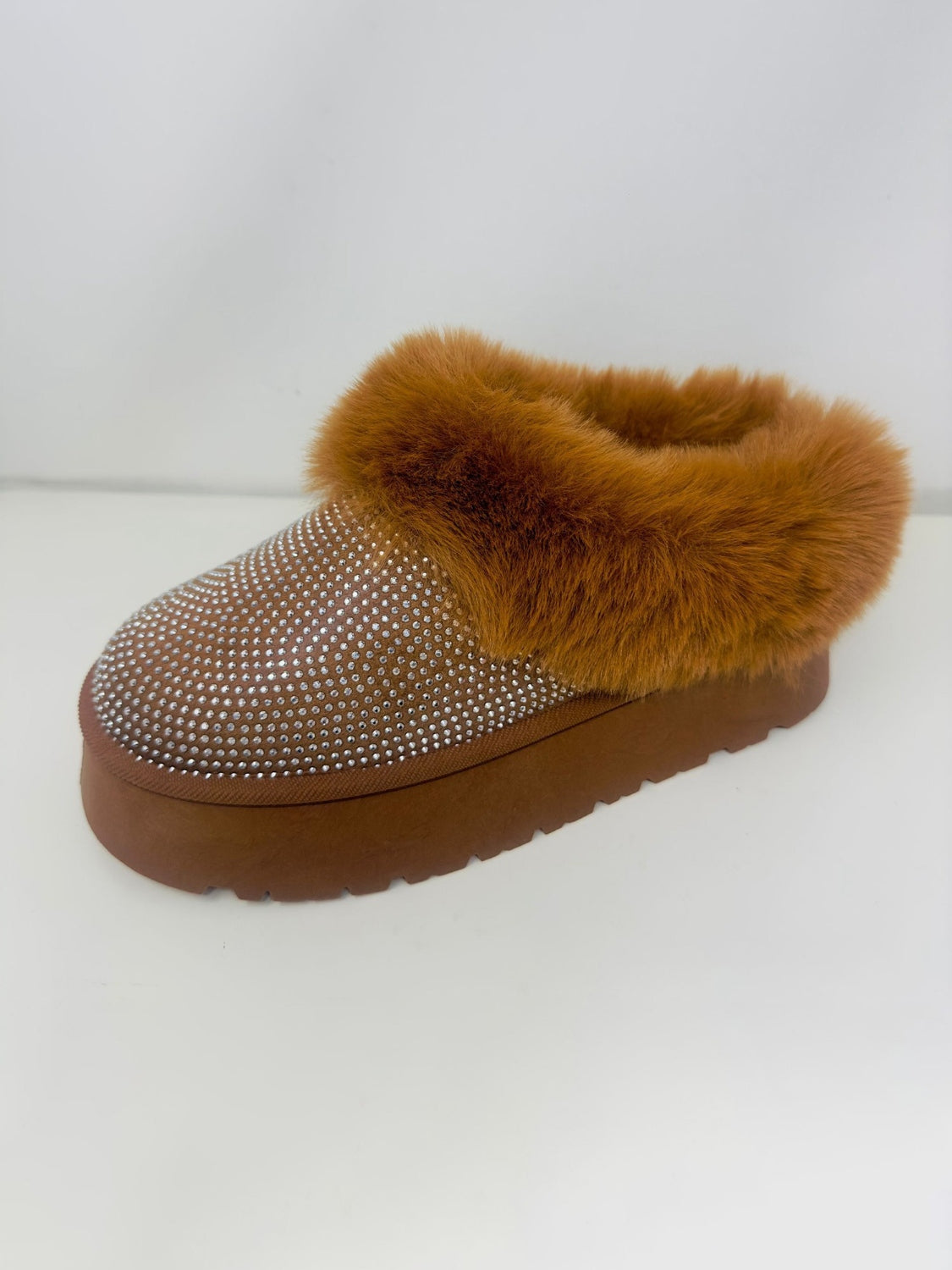 WILD DIVA Embellished Faux Fur Platform Booties RUST tt