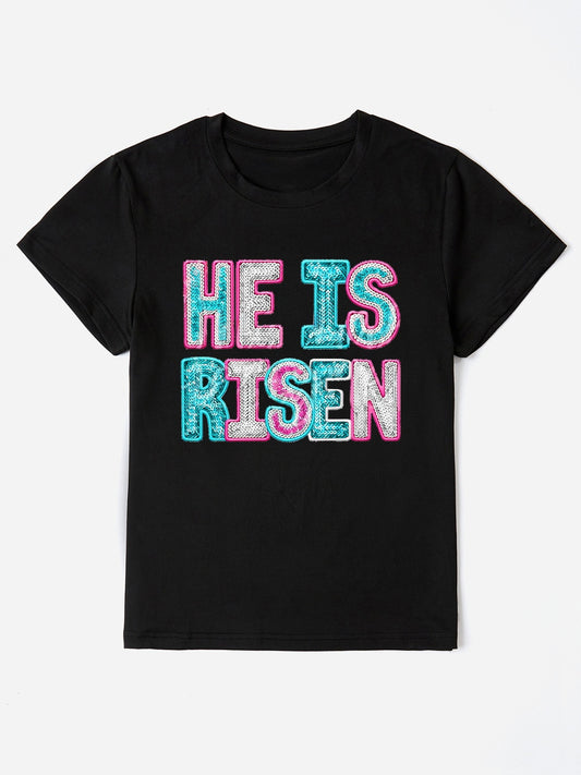 He Is Risen   Sequin Round Neck T-Shirt nt