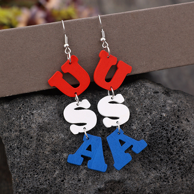 USA Wooden Letter Dangle Earrings nt