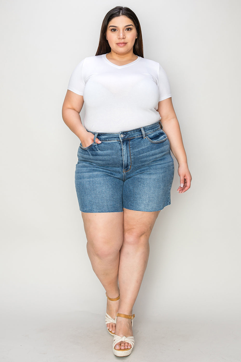 Judy Blue Full Size High Waist Slim Denim Shorts tt