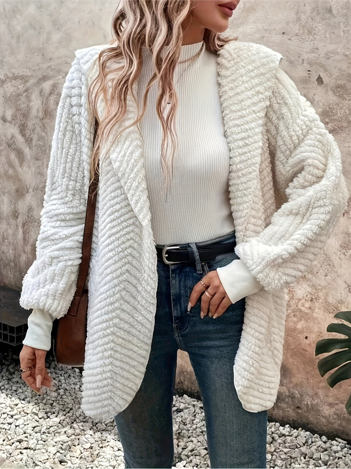 Open Front Long Sleeve Hooded Fuzzy Cardigan nt