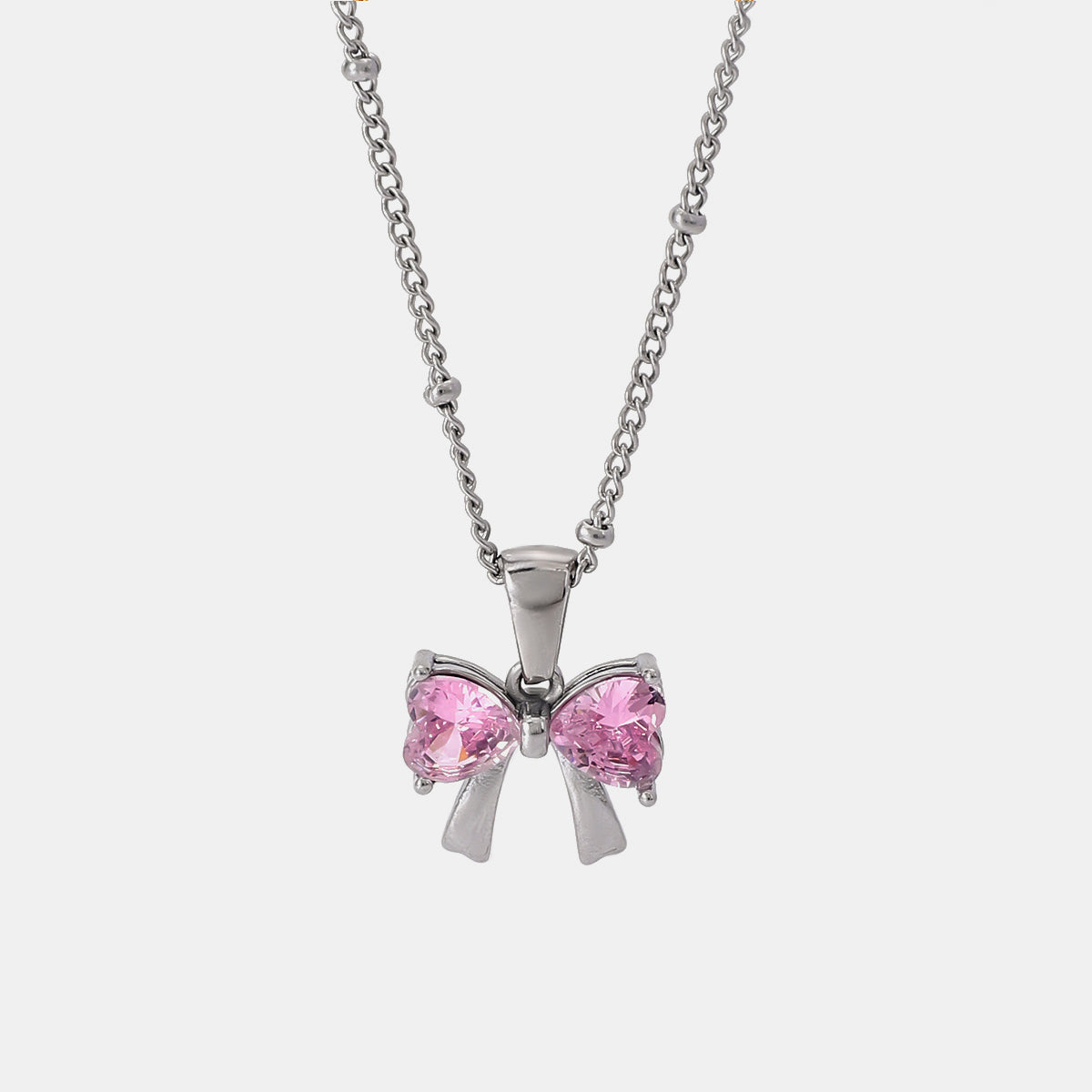 Stainless Steel Inlaid Zircon Bow Necklace Childrens