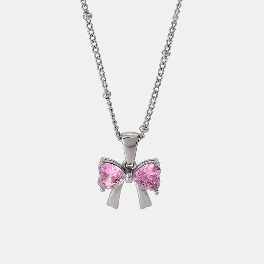 Stainless Steel Inlaid Zircon Bow Necklace Childrens