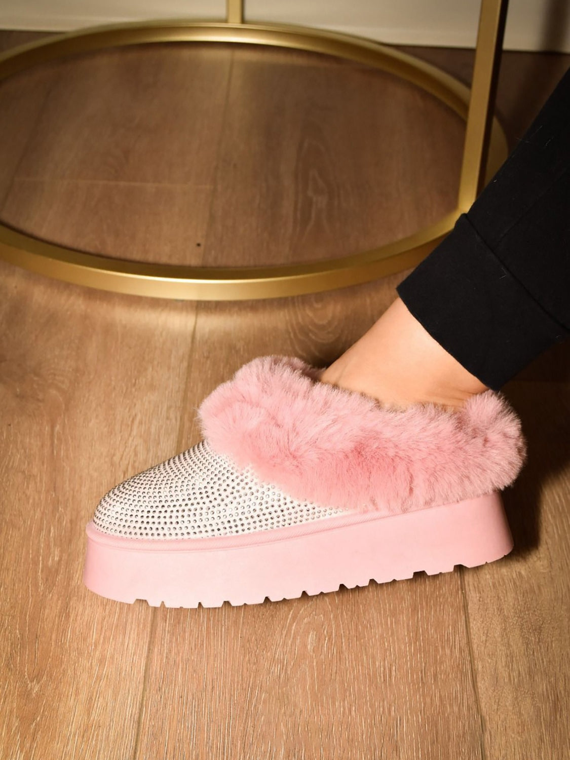 WILD DIVA Embellished Faux Fur Platform Booties tt