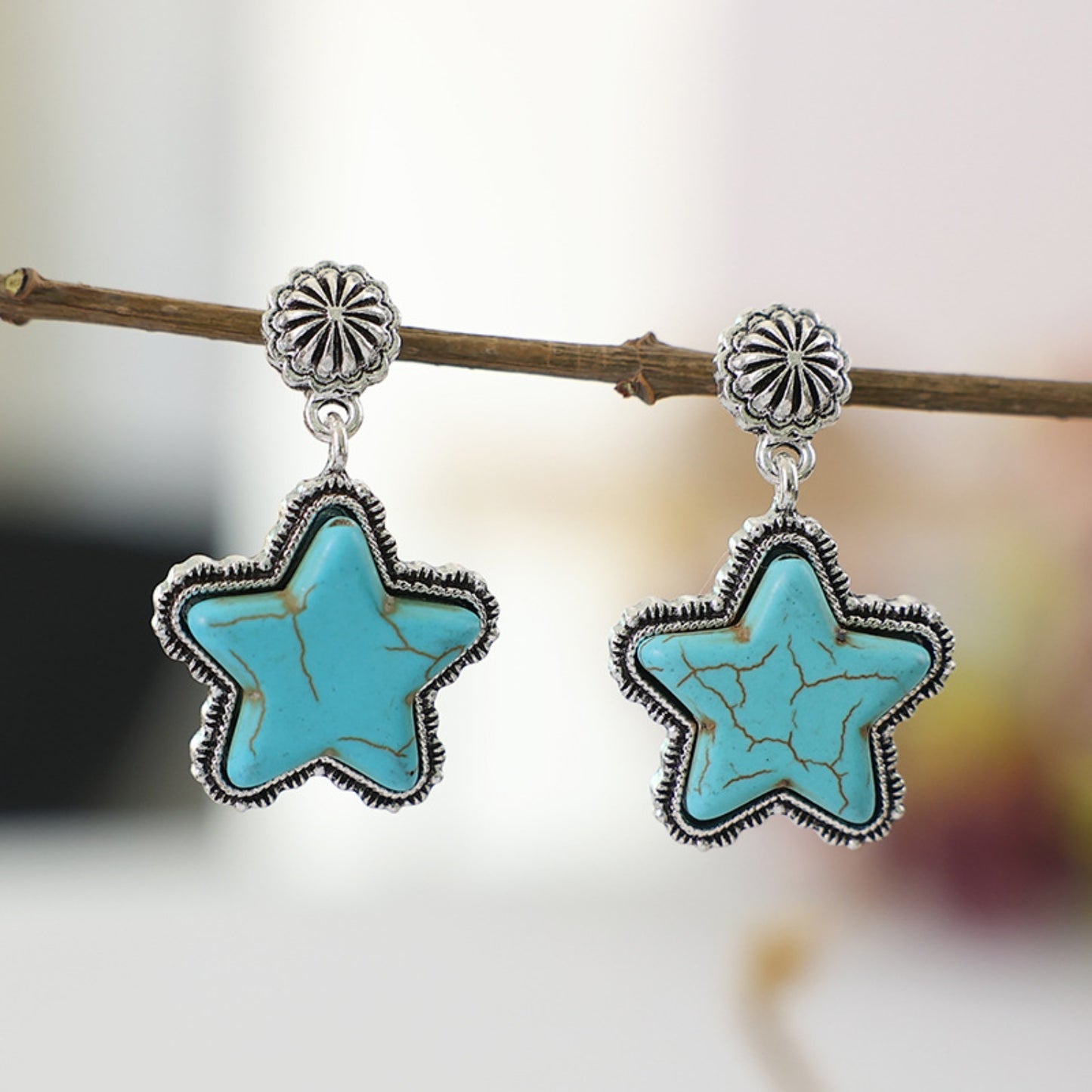 Turquoise Alloy Star Earrings
