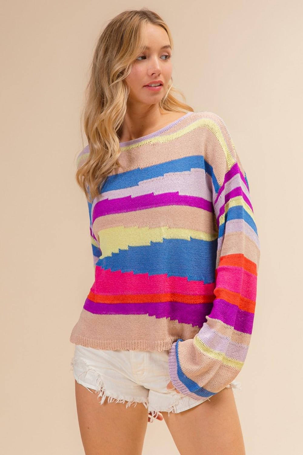 BiBi Multi Color Geometric Stripe Sweater tt