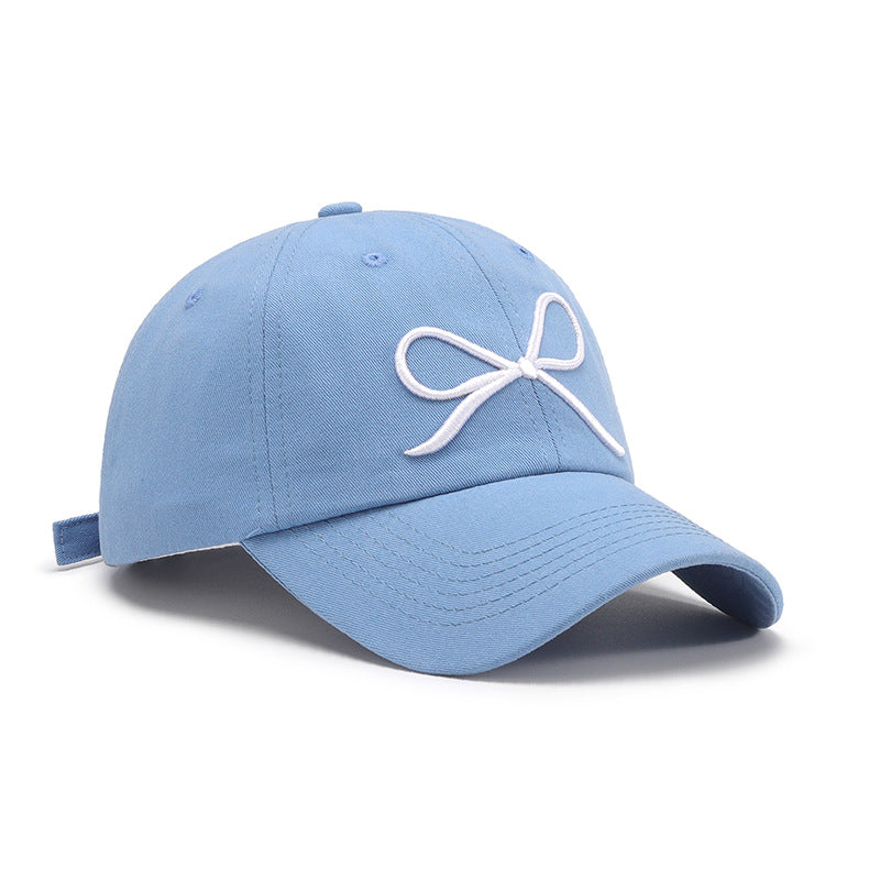 Bow Embroidered Cotton Baseball Cap with Pony Tail Hole nt