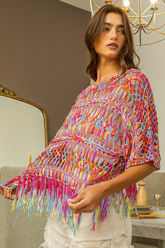 BiBi Openwork Fringed Knit Cover Up tt