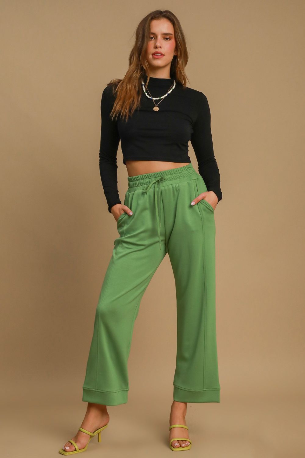Umgee Drawstring Wide Leg Pants with Pockets tt