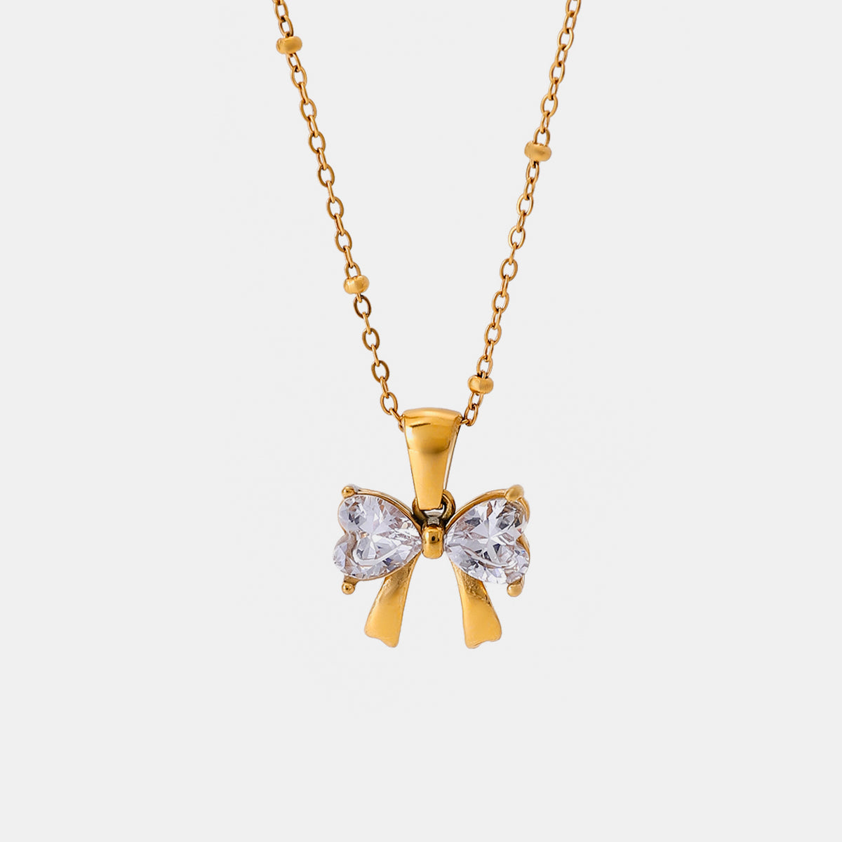 Stainless Steel Inlaid Zircon Bow Necklace Childrens