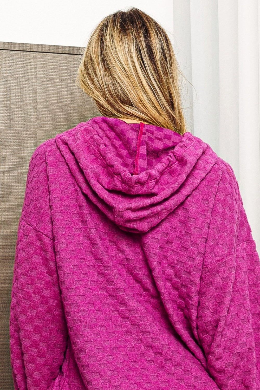 BiBi Brushed Checker Drawstring Long Sleeve Hoodie nt