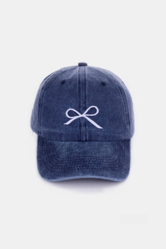 Zenana Bow Embroidered Washed Cotton Caps nt