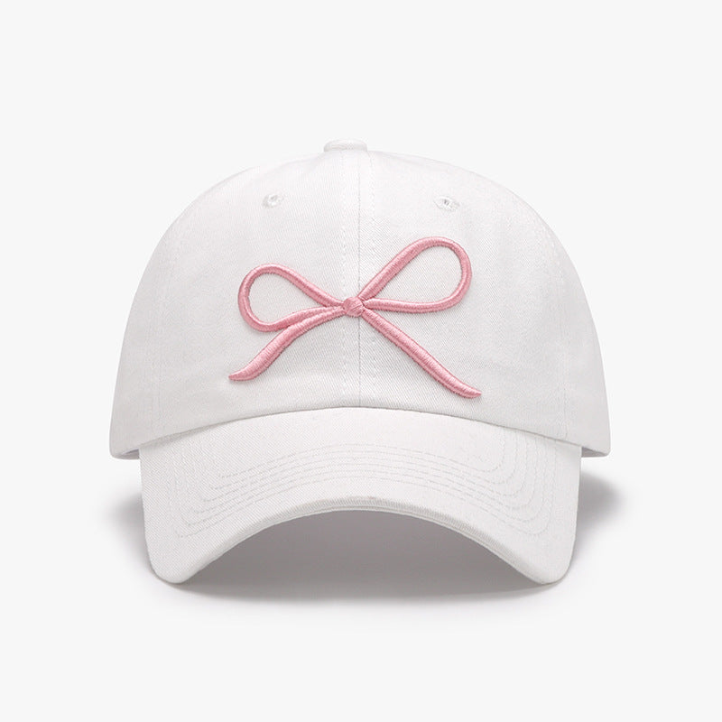 Bow Embroidered Cotton Baseball Cap with Pony Tail Hole nt