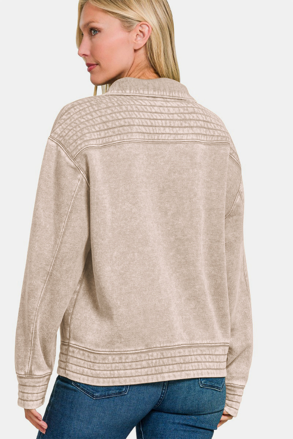 Zenana Acid Washed Half Snap Fleece Sweatshirt tt