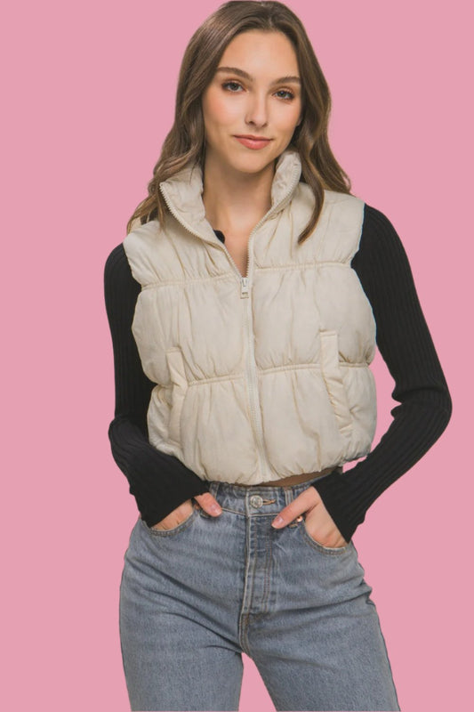 Love Tree Zip Up Turtleneck Cropped Vest Coat tt