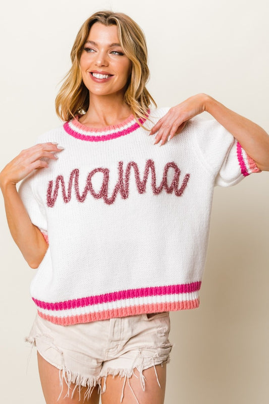 BiBi MAMA Contrast Trim Short Sleeve Sweater nt