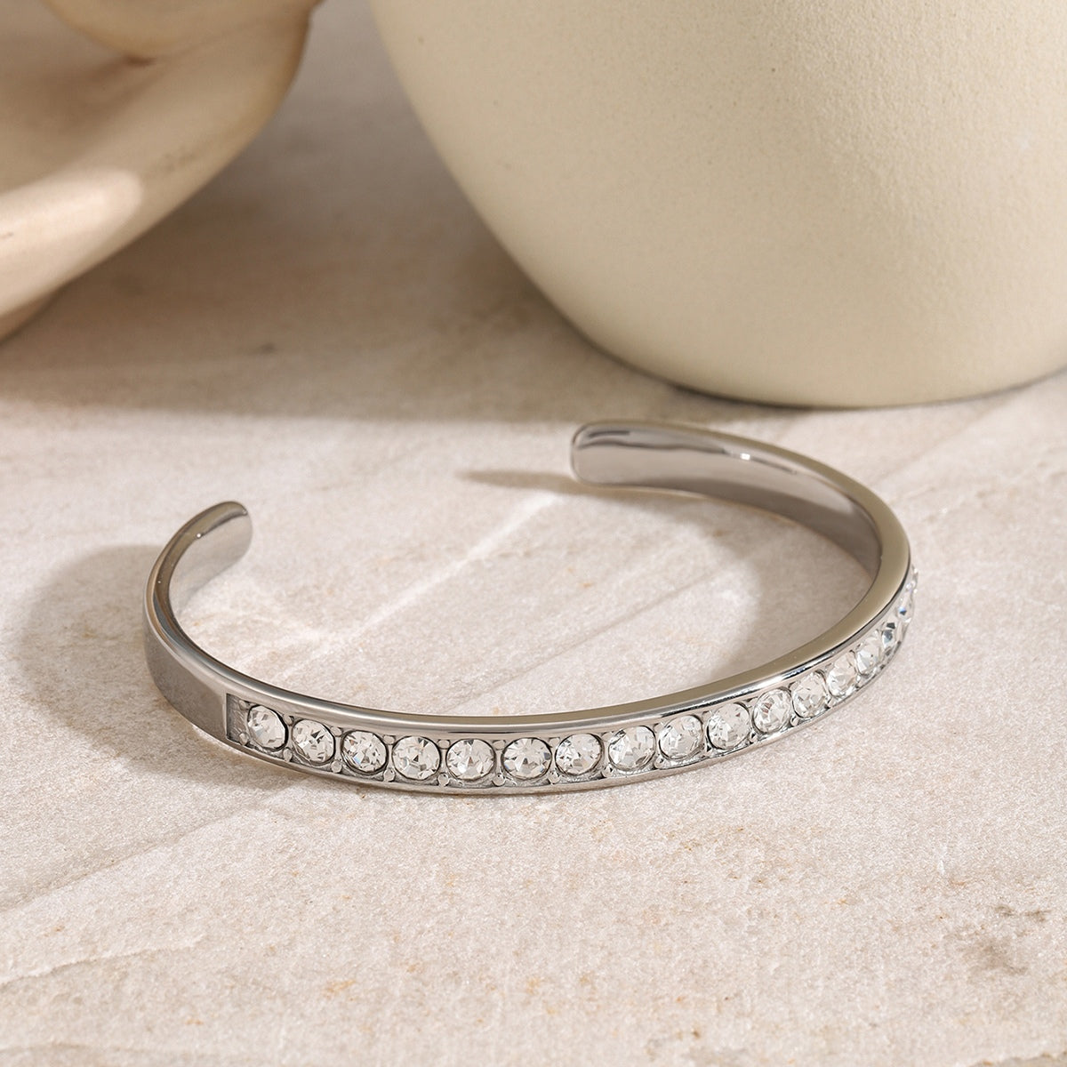 Stainless Steel Inlaid Zirconia Cuff Bracelet
