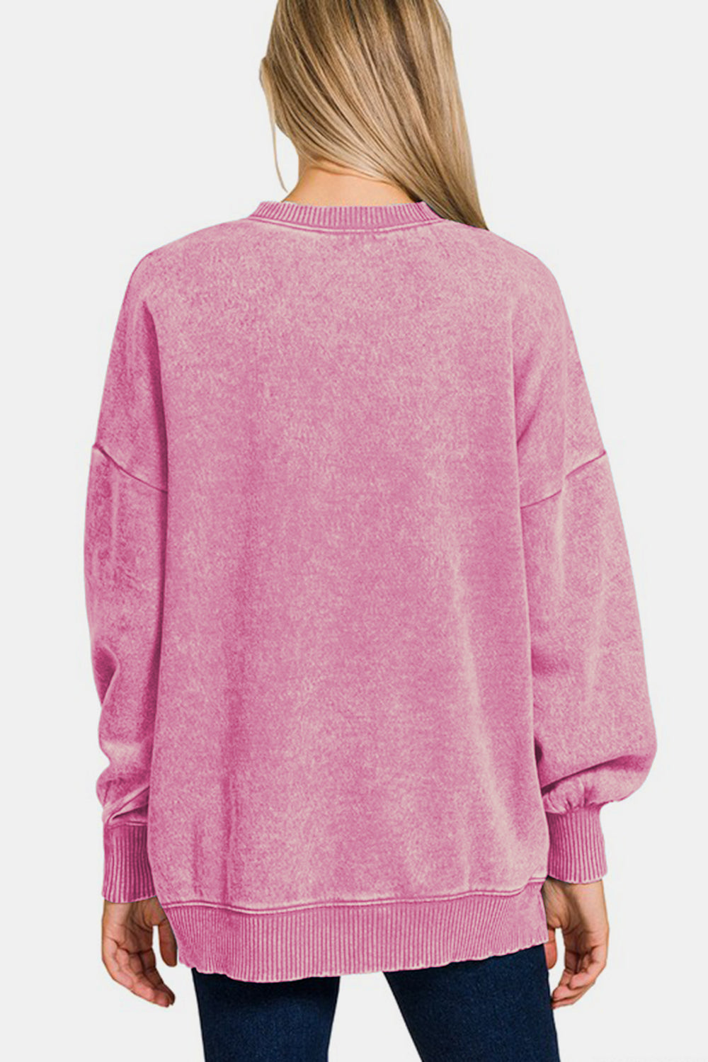 Zenana High-Low Acid Wash Fleece Sweatshirt tt
