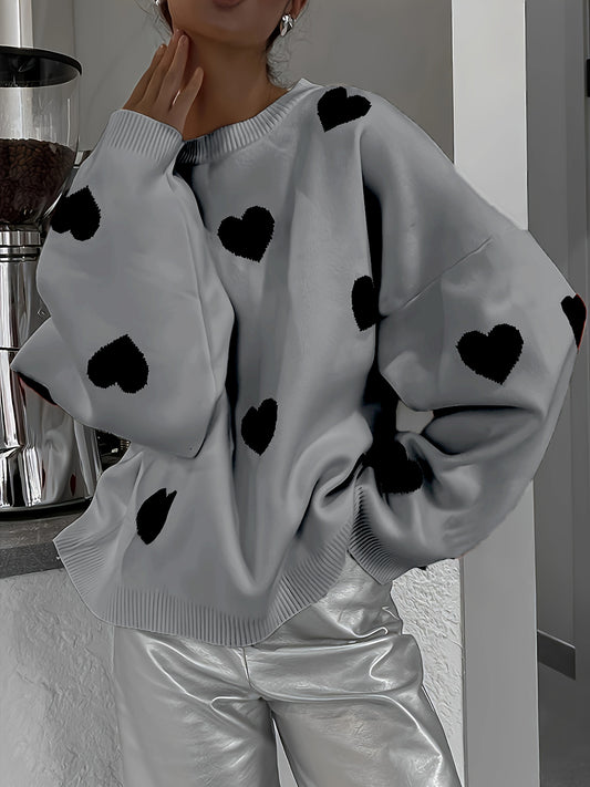 Valentine’s Day Heart Round Neck Long Sleeve Sweater nt