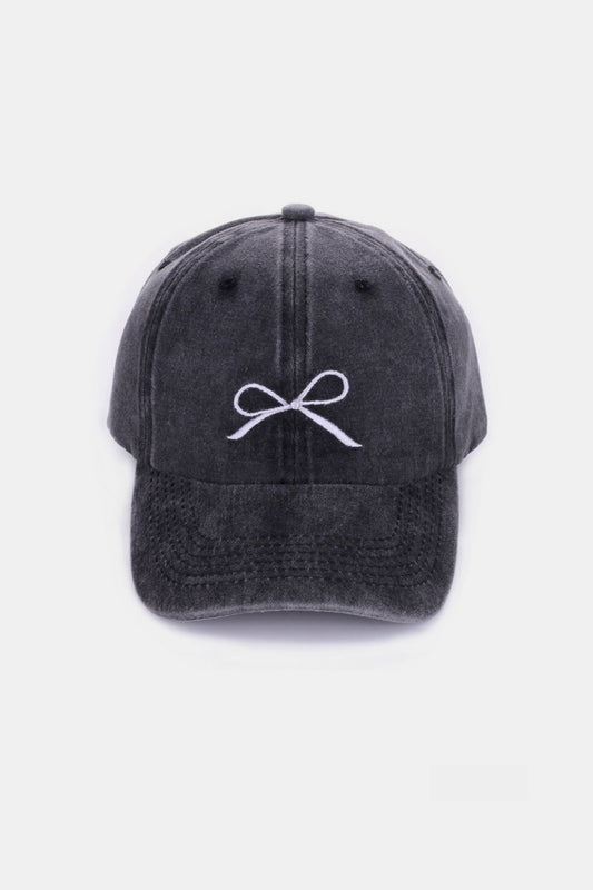 Zenana Bow Embroidered Washed Cotton Caps nt