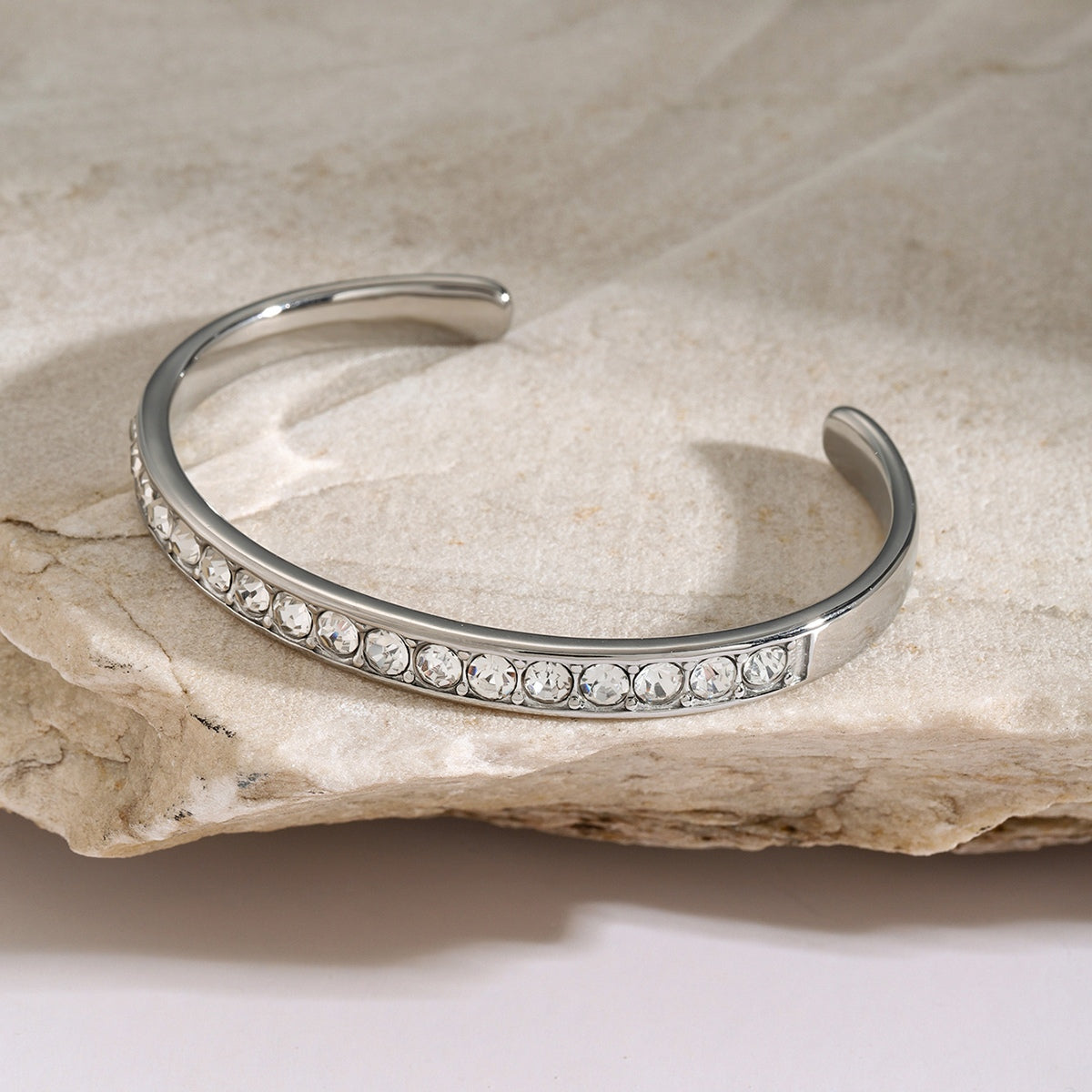 Stainless Steel Inlaid Zirconia Cuff Bracelet