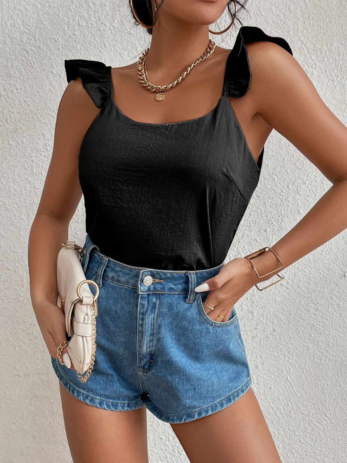 Backless Ruffled Scoop Neck Tank nt