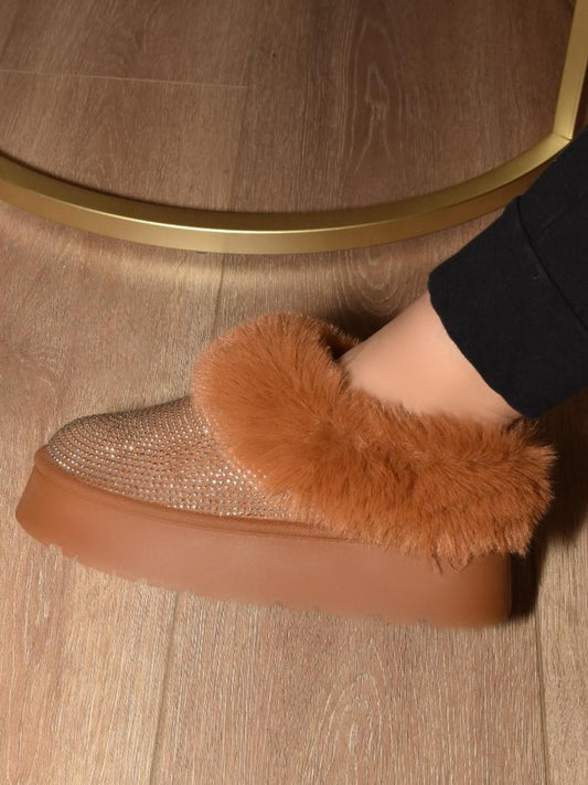 WILD DIVA Embellished Faux Fur Platform Booties RUST tt