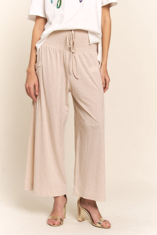 J.NNA Smocked Waist Boho Wide Leg Pants with Pockets tt