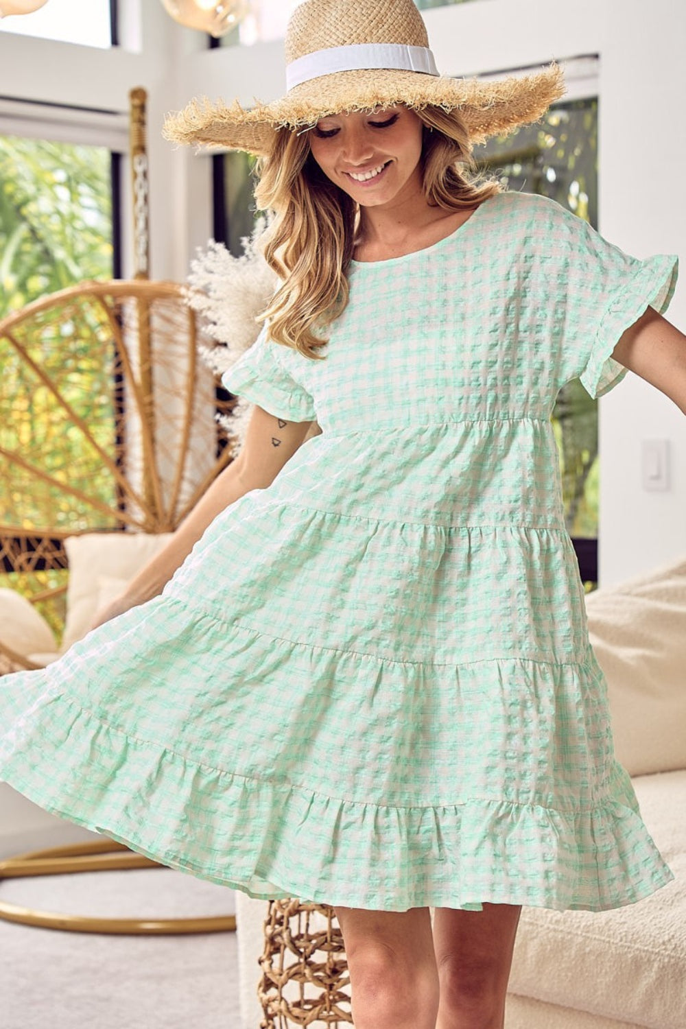 BiBi Ruffled Hem Short Sleeve Tiered Dress nt