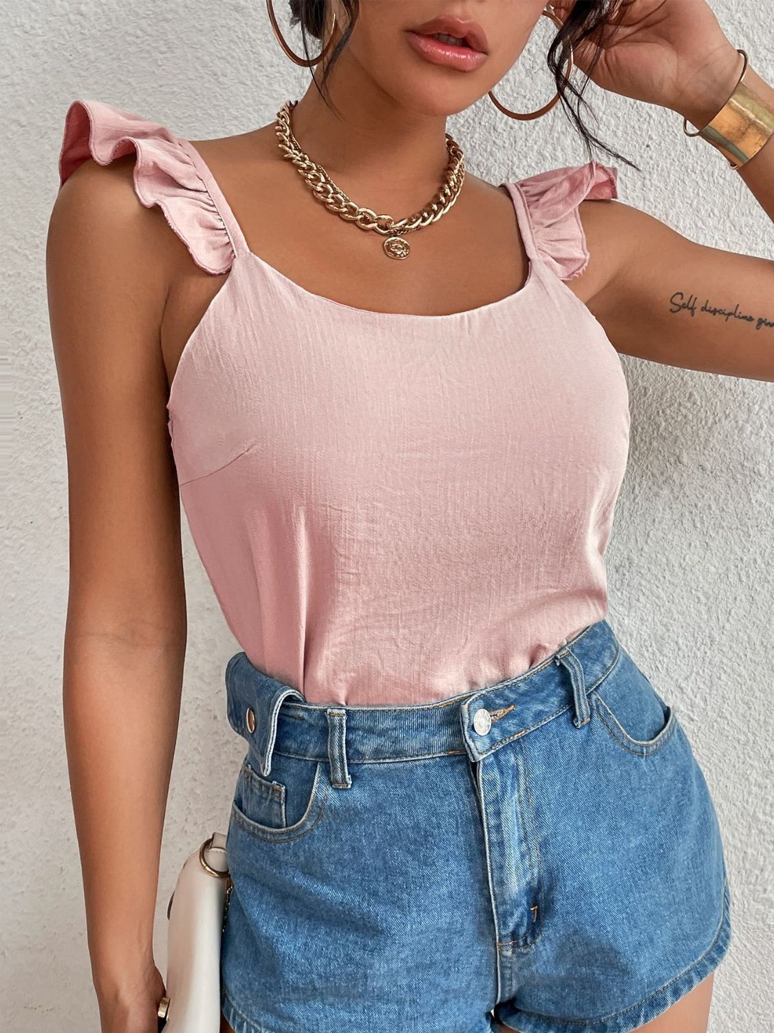 Backless Ruffled Scoop Neck Tank nt