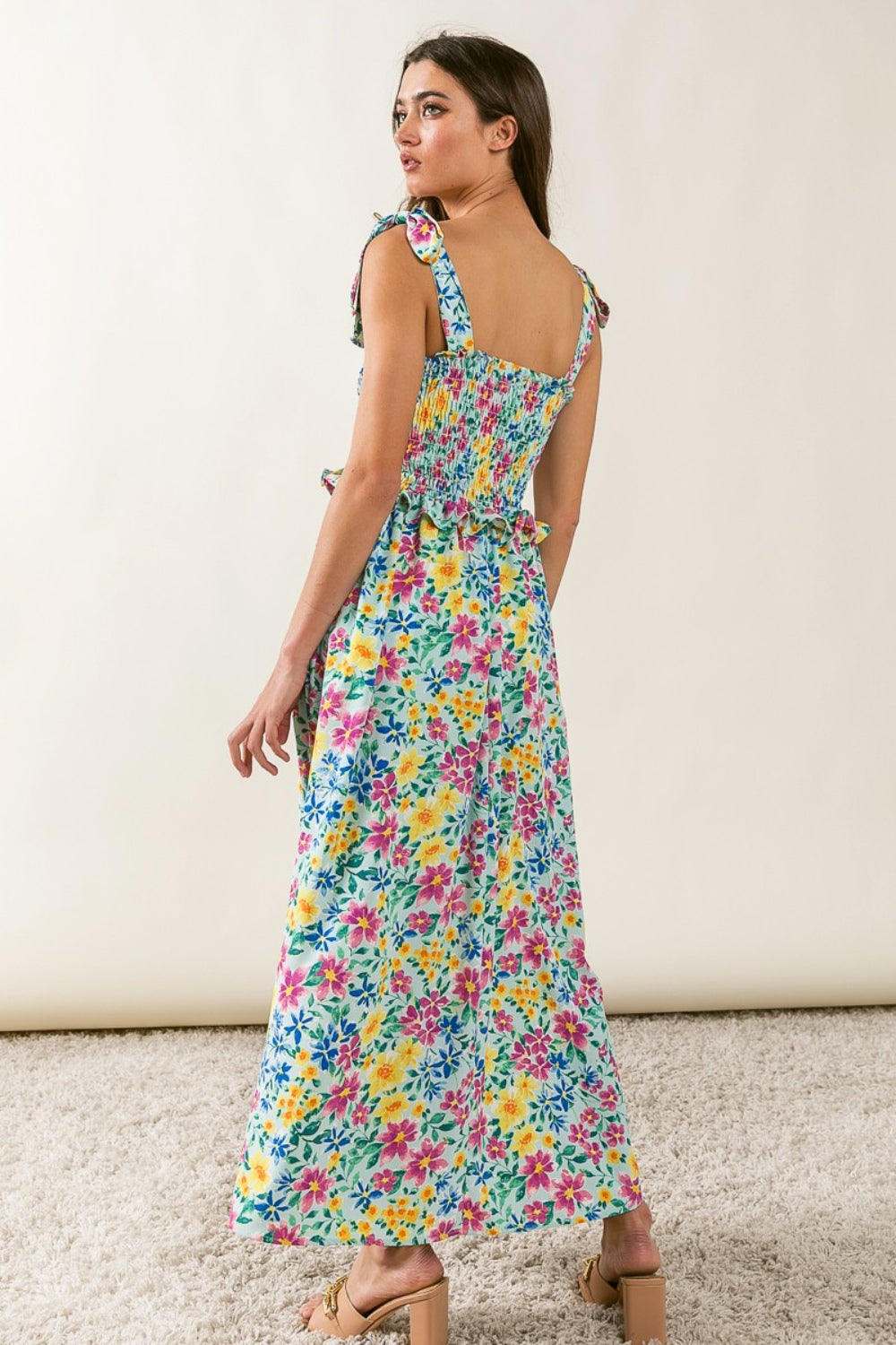 BiBi Floral Ruffle Trim Smocked Cami Dress tt