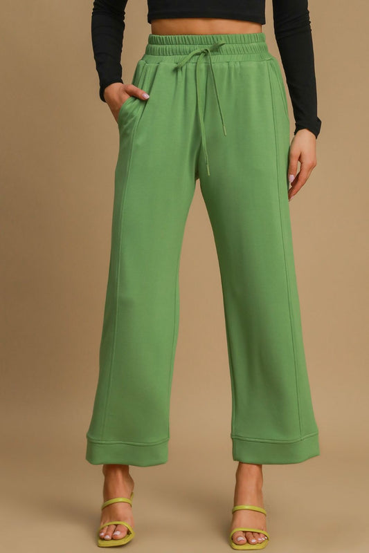 Umgee Drawstring Wide Leg Pants with Pockets tt