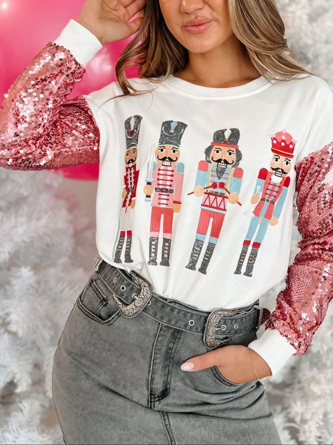 Nutcrackers - Basic Bae Full Size Ribbed Round Neck Long Sleeve Slit Top