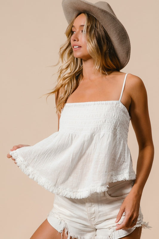 BiBi Fringed Hem Smocked Cami tt