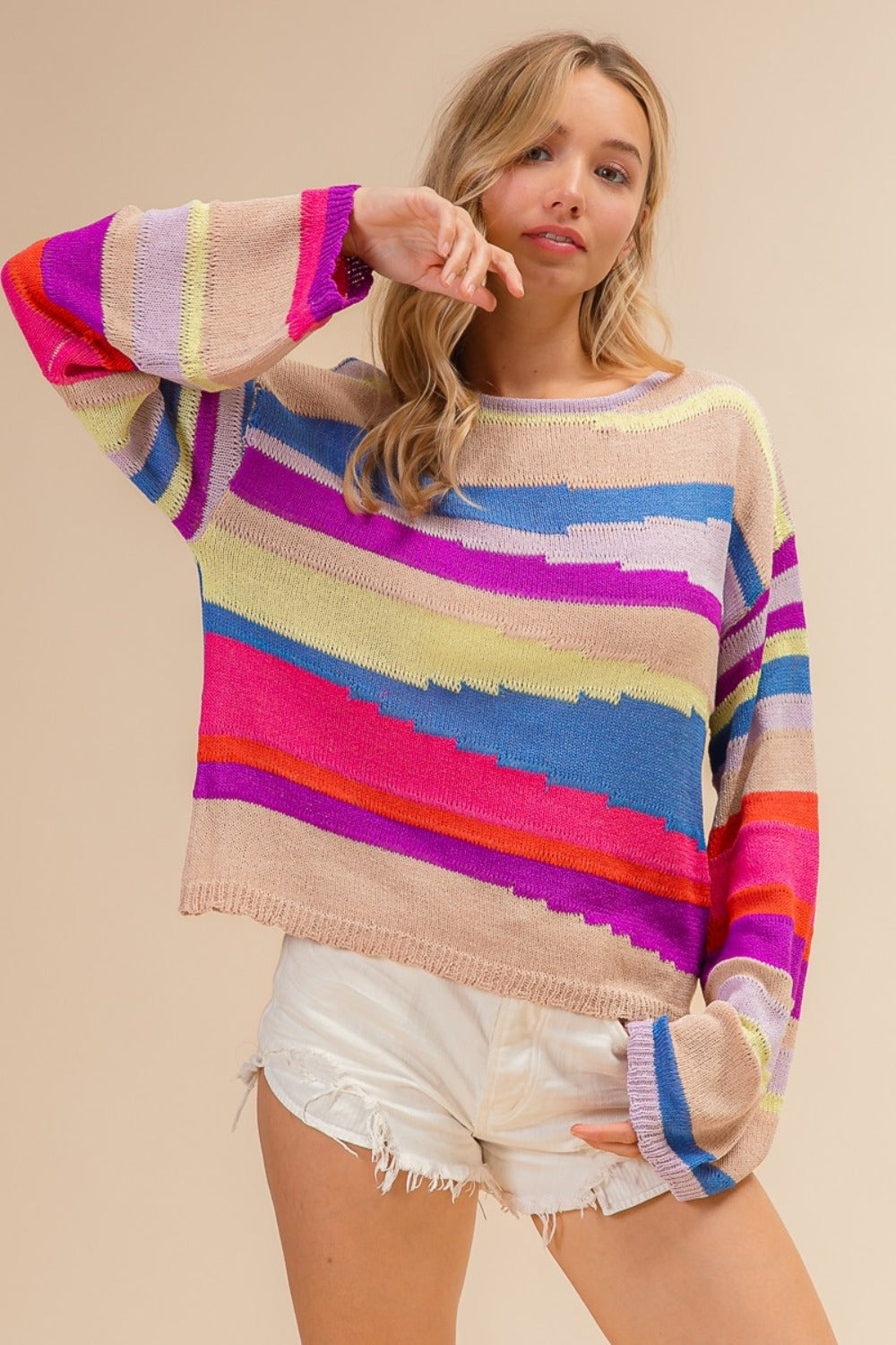 BiBi Multi Color Geometric Stripe Sweater tt
