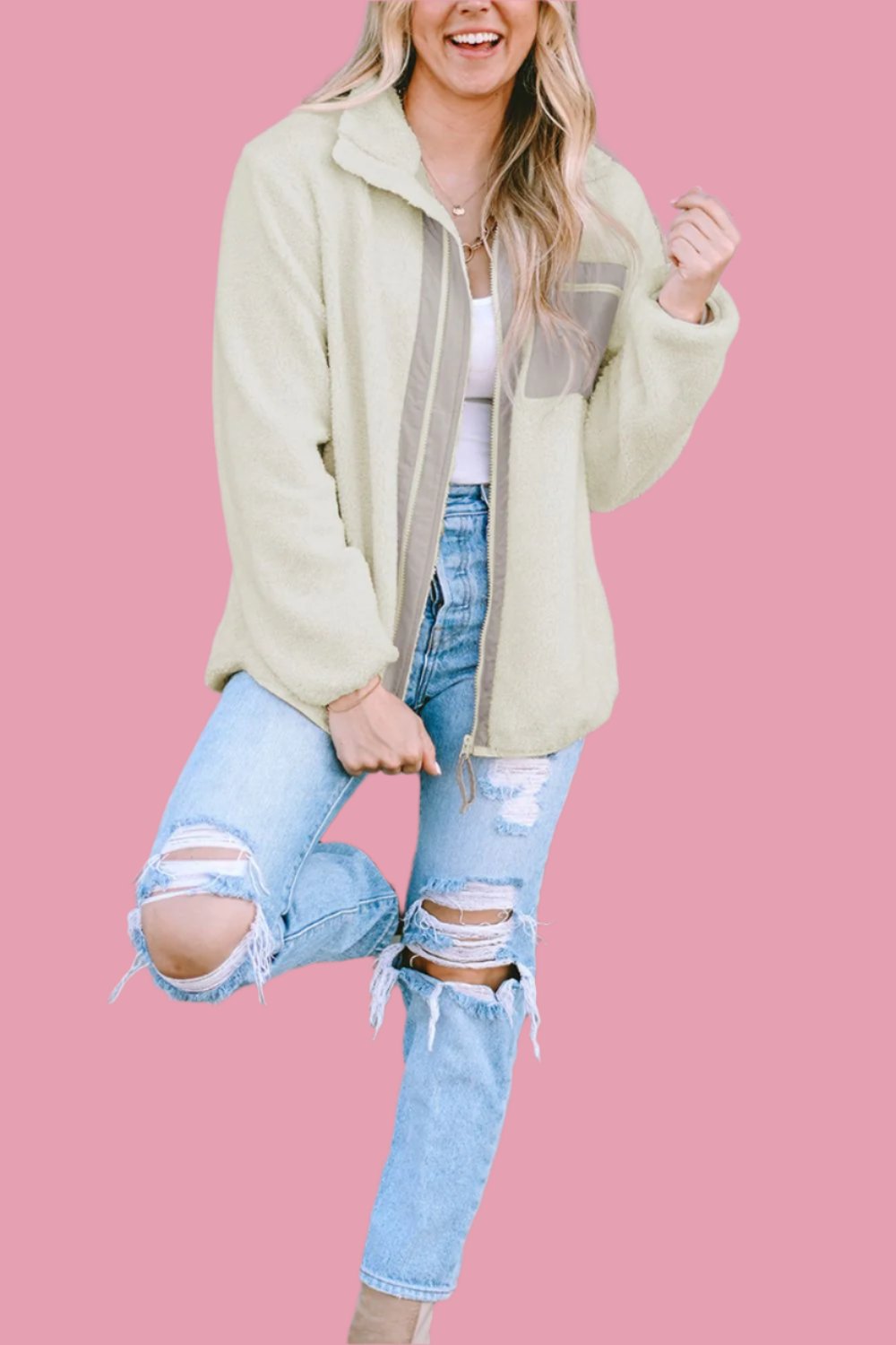 Chest Pocket Zip Up Fleece Jacket