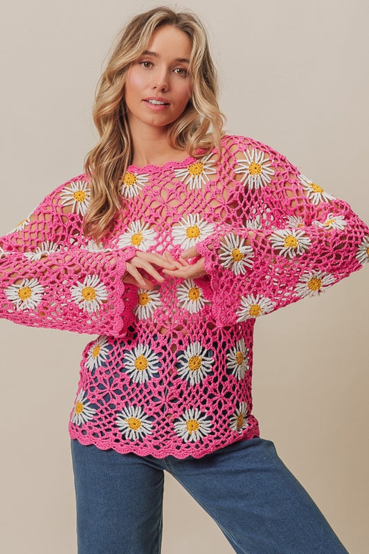 BiBi Floral Crochet Net Lace Cover Up tt