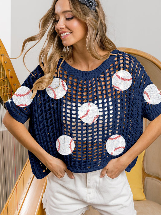 BiBi Baseball Patch Short Sleeve Net Cover-Up tt