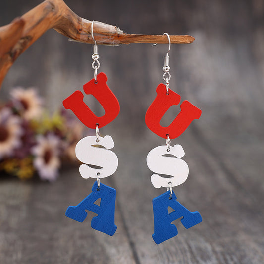 USA Wooden Letter Dangle Earrings nt