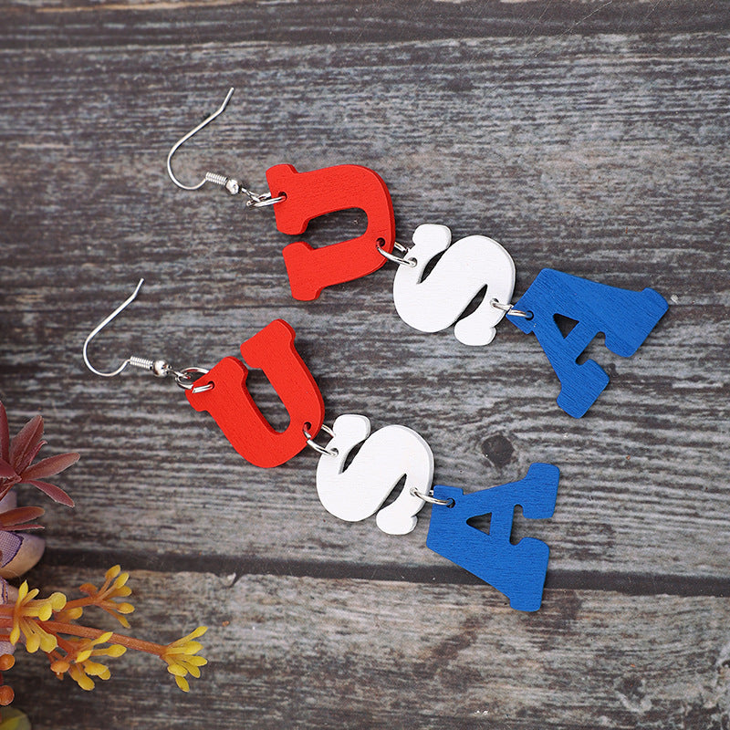 USA Wooden Letter Dangle Earrings nt