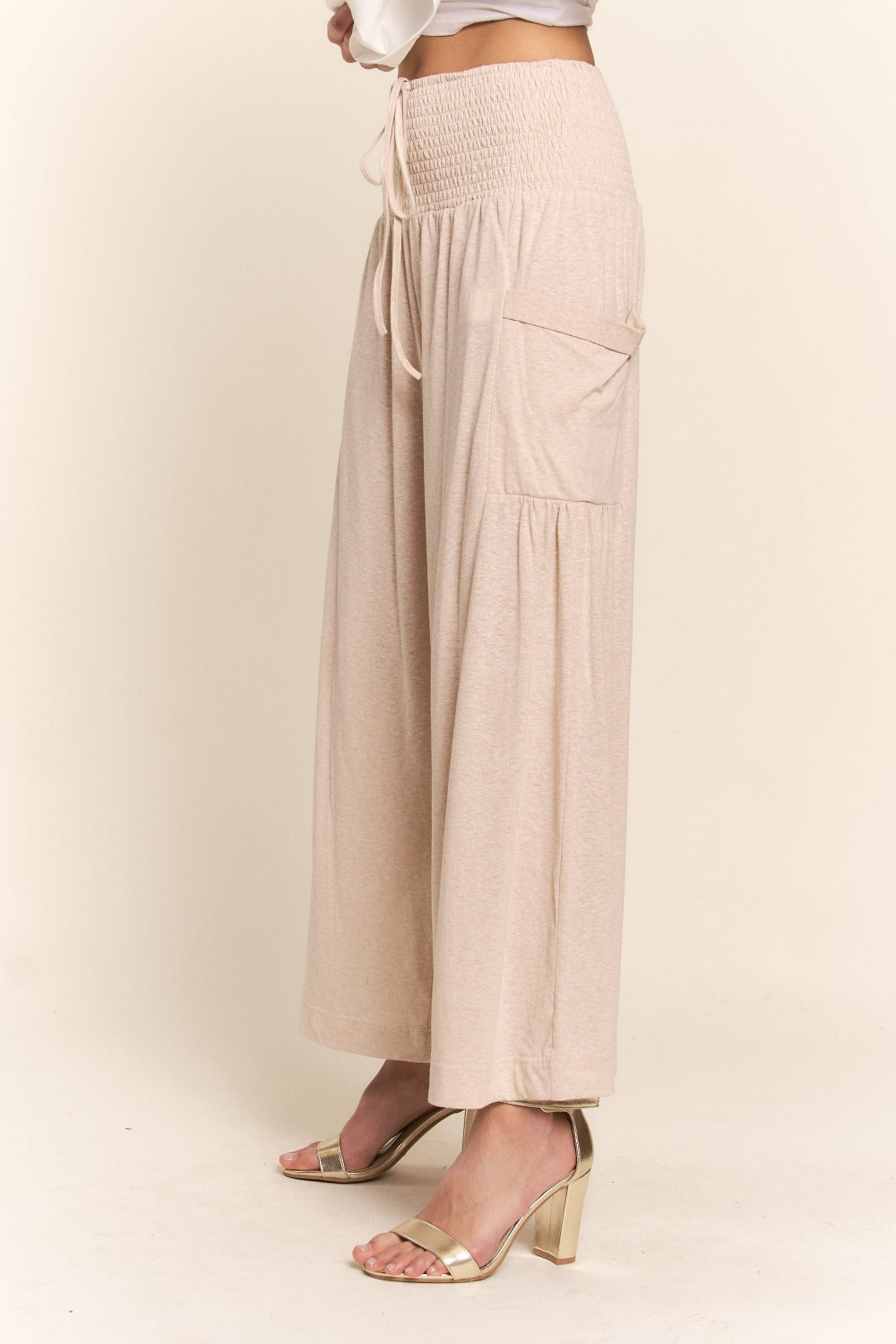J.NNA Smocked Waist Boho Wide Leg Pants with Pockets tt