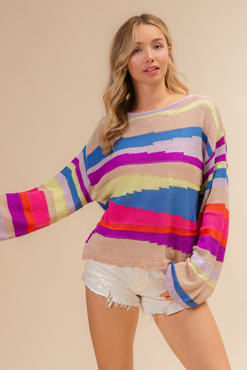 BiBi Multi Color Geometric Stripe Sweater tt